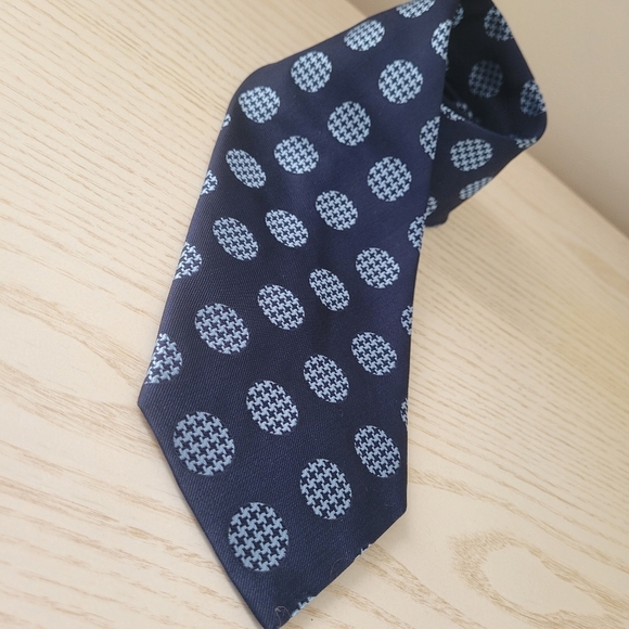 CHRISTIAN DIOR Navy Blue Vintage Tie with Light Blue Circles, Golf Balls - Picture 2 of 8